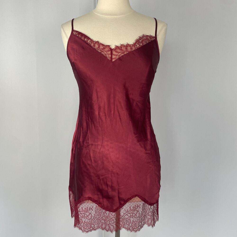 Victoria's Secret Slip Dress Size Small Red Burgundy Satin Lace Trim Lingerie